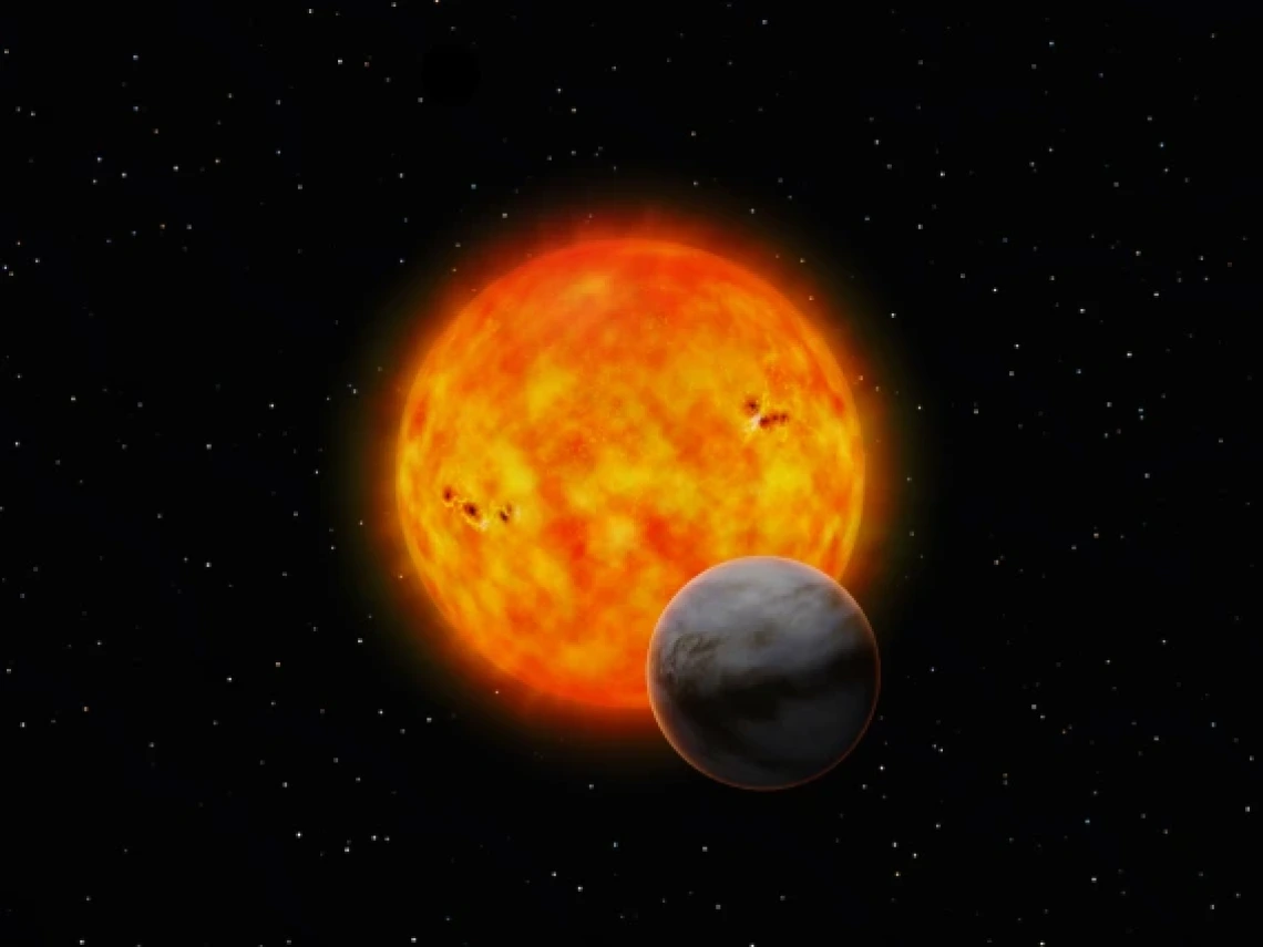 Artist’s impression of planet GJ 1214 b passing in front of its host star